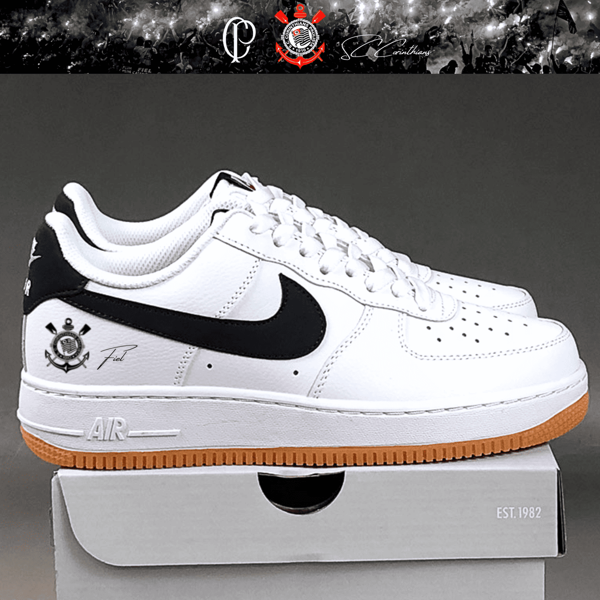 Exclusivo: Tênis Air Force White Black Obsidian Signature Customizado do Timão + *BRINDE 1x Caneca Oficial* - EDIÇÃO LIMITADA