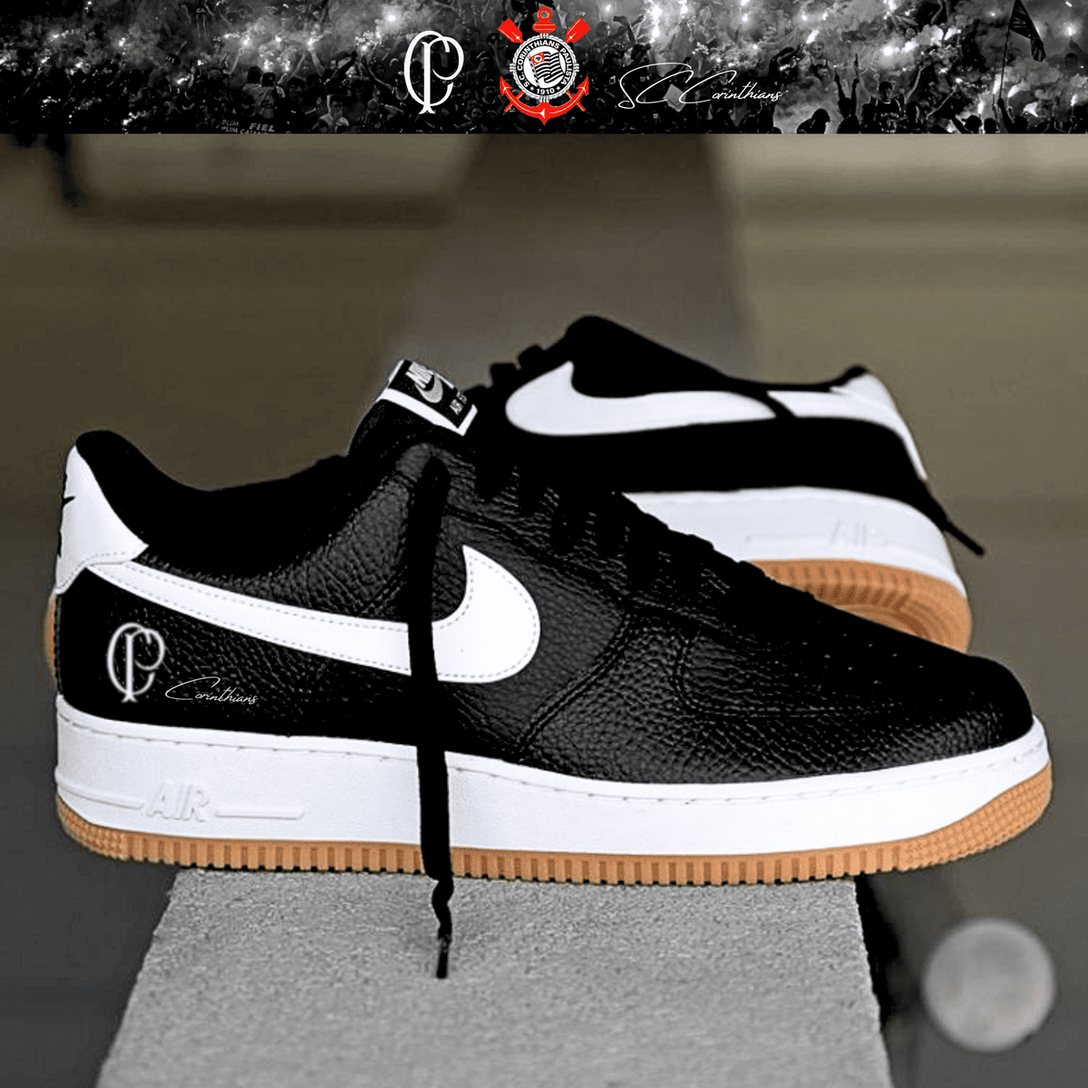 Exclusivo: Tênis Air Force White Black Obsidian Signature Customizado do Timão + *BRINDE 1x Caneca Oficial* - EDIÇÃO LIMITADA