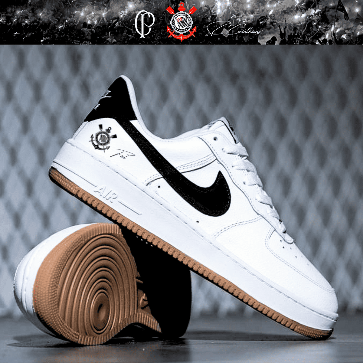 Exclusivo: Tênis Air Force White Black Obsidian Signature Customizado do Timão + *BRINDE 1x Caneca Oficial* - EDIÇÃO LIMITADA