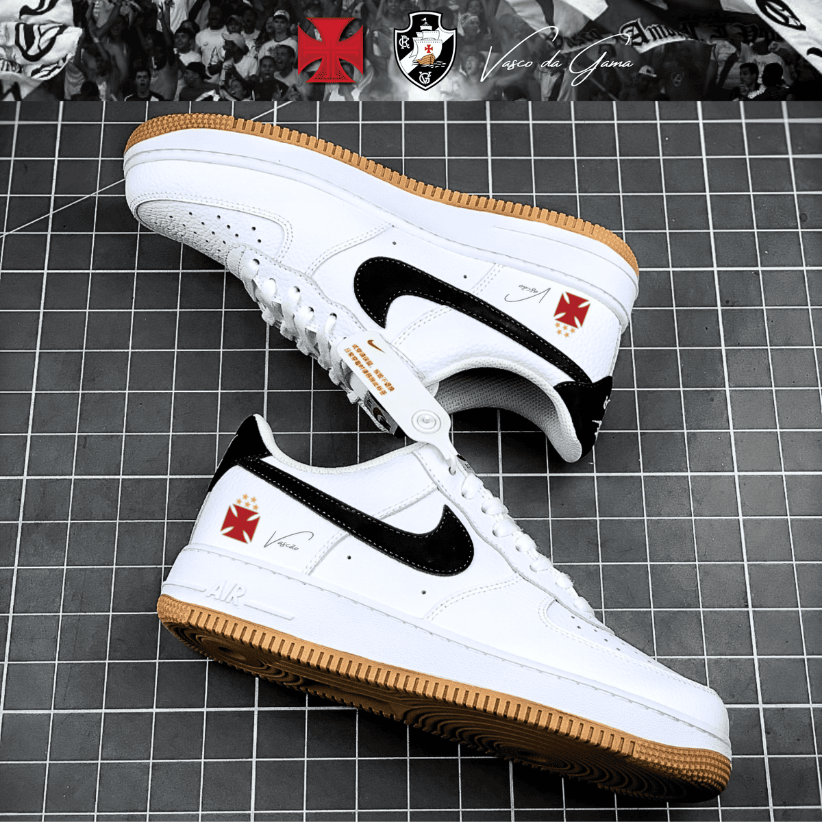 Exclusivo: Tênis Air Force White Black Obsidian Signature Customizado do Vasco + *BRINDE 1x Caneca Oficial* - EDIÇÃO LIMITADA