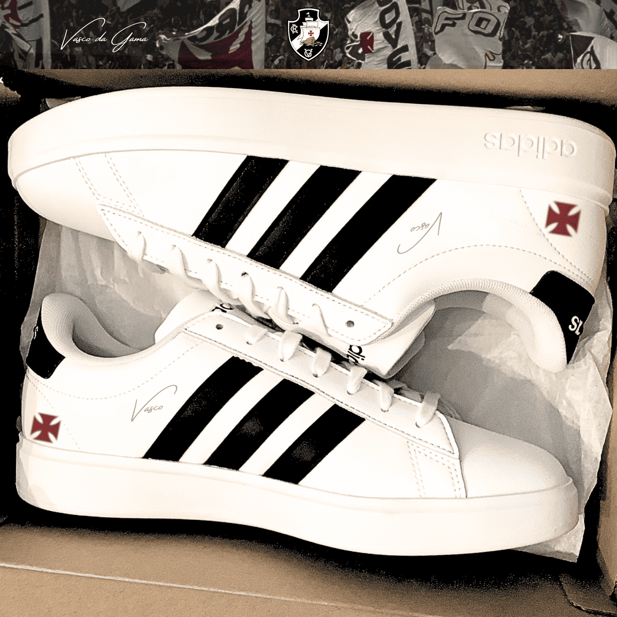 Exclusivo: Tênis Grand Court Signature Customizado Vasco Gigante da Colina + *BRINDE 1x Caneca Oficial* - EDIÇÃO LIMITADA