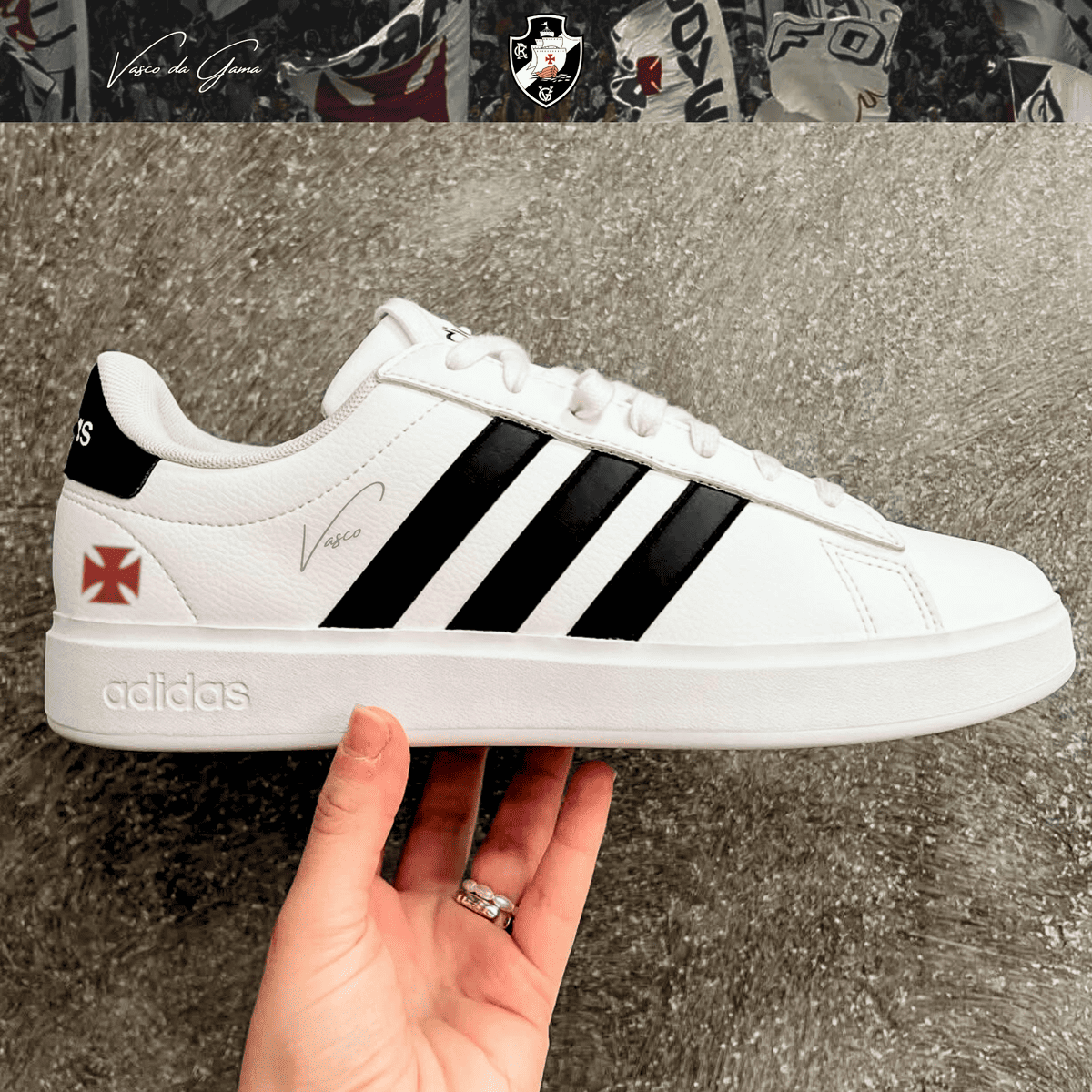 Exclusivo: Tênis Grand Court Signature Customizado Vasco Gigante da Colina + *BRINDE 1x Caneca Oficial* - EDIÇÃO LIMITADA