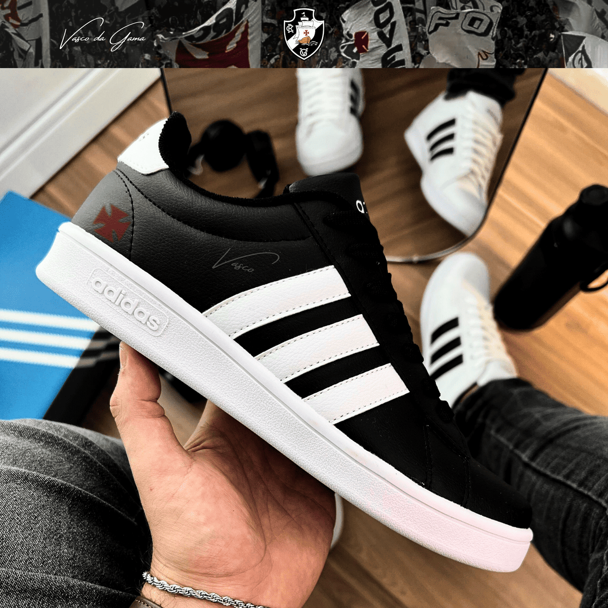 Exclusivo: Tênis Grand Court Signature Customizado Vasco Gigante da Colina + *BRINDE 1x Caneca Oficial* - EDIÇÃO LIMITADA