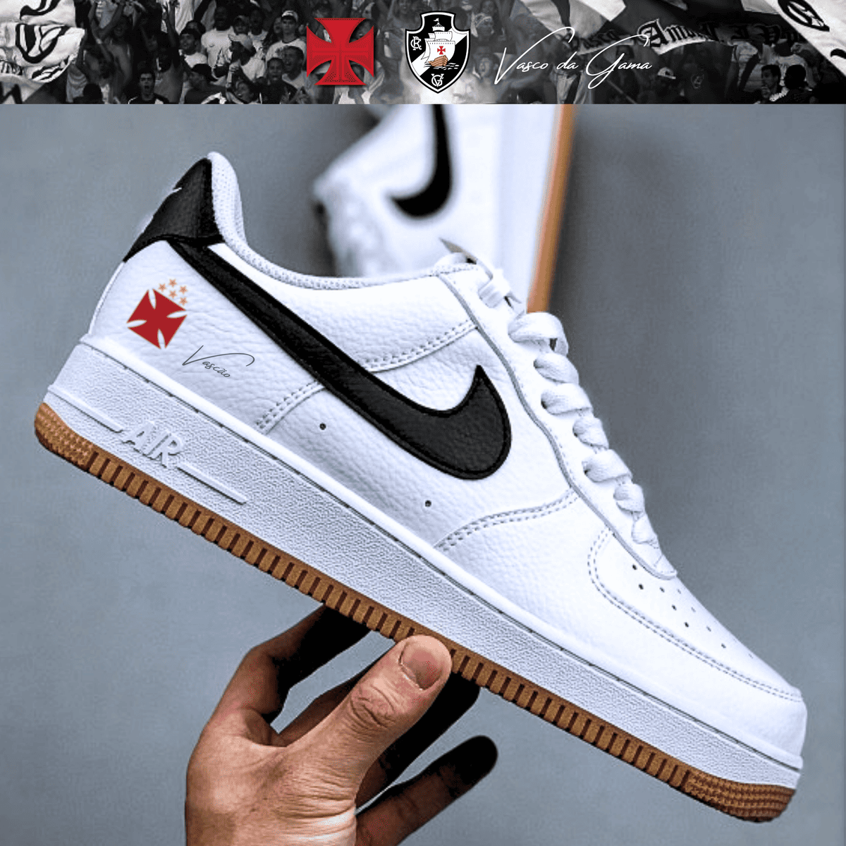 Exclusivo: Tênis Air Force White Black Obsidian Signature Customizado do Vasco + *BRINDE 1x Caneca Oficial* - EDIÇÃO LIMITADA