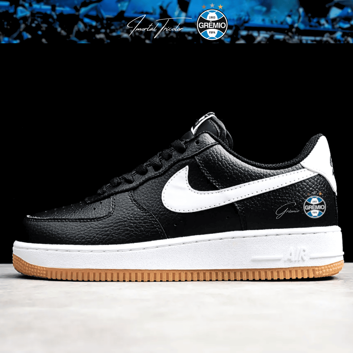 Exclusivo: Tênis Air Force White Black Obsidian Signature Customizado do Grêmio + *BRINDE 1x Caneca Oficial* - EDIÇÃO LIMITADA