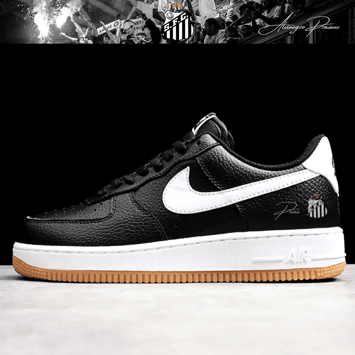 Exclusivo: Tênis Air Force White Black Obsidian Signature Customizado do Santos + *BRINDE 1x Caneca Oficial* - EDIÇÃO LIMITADA