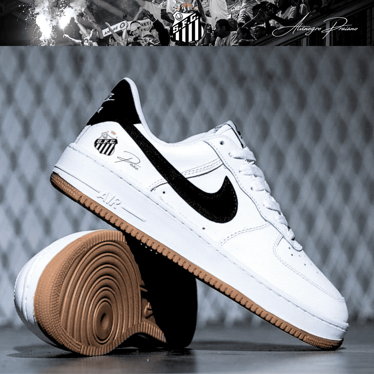 Exclusivo: Tênis Air Force White Black Obsidian Signature Customizado do Santos + *BRINDE 1x Caneca Oficial* - EDIÇÃO LIMITADA