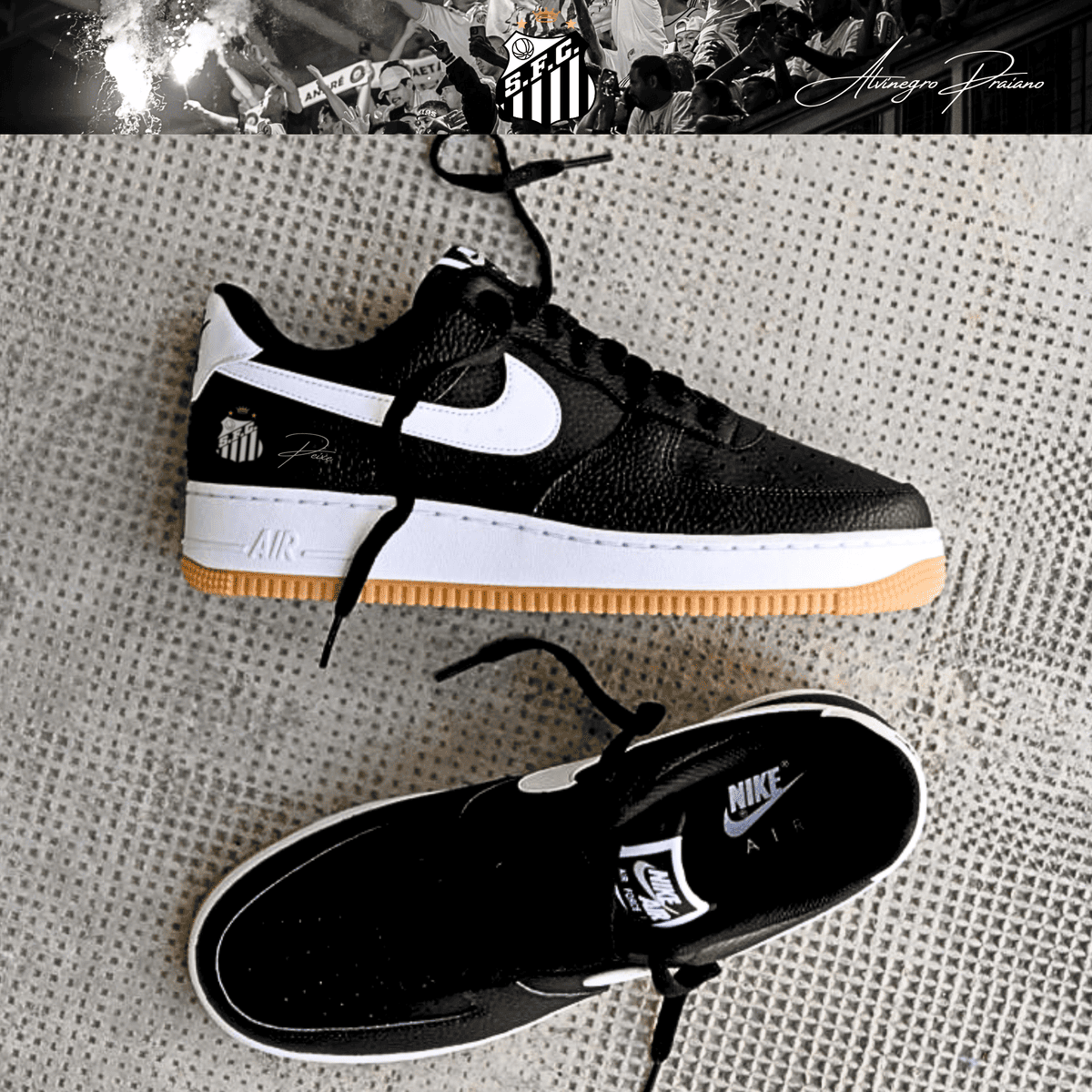 Exclusivo: Tênis Air Force White Black Obsidian Signature Customizado do Santos + *BRINDE 1x Caneca Oficial* - EDIÇÃO LIMITADA