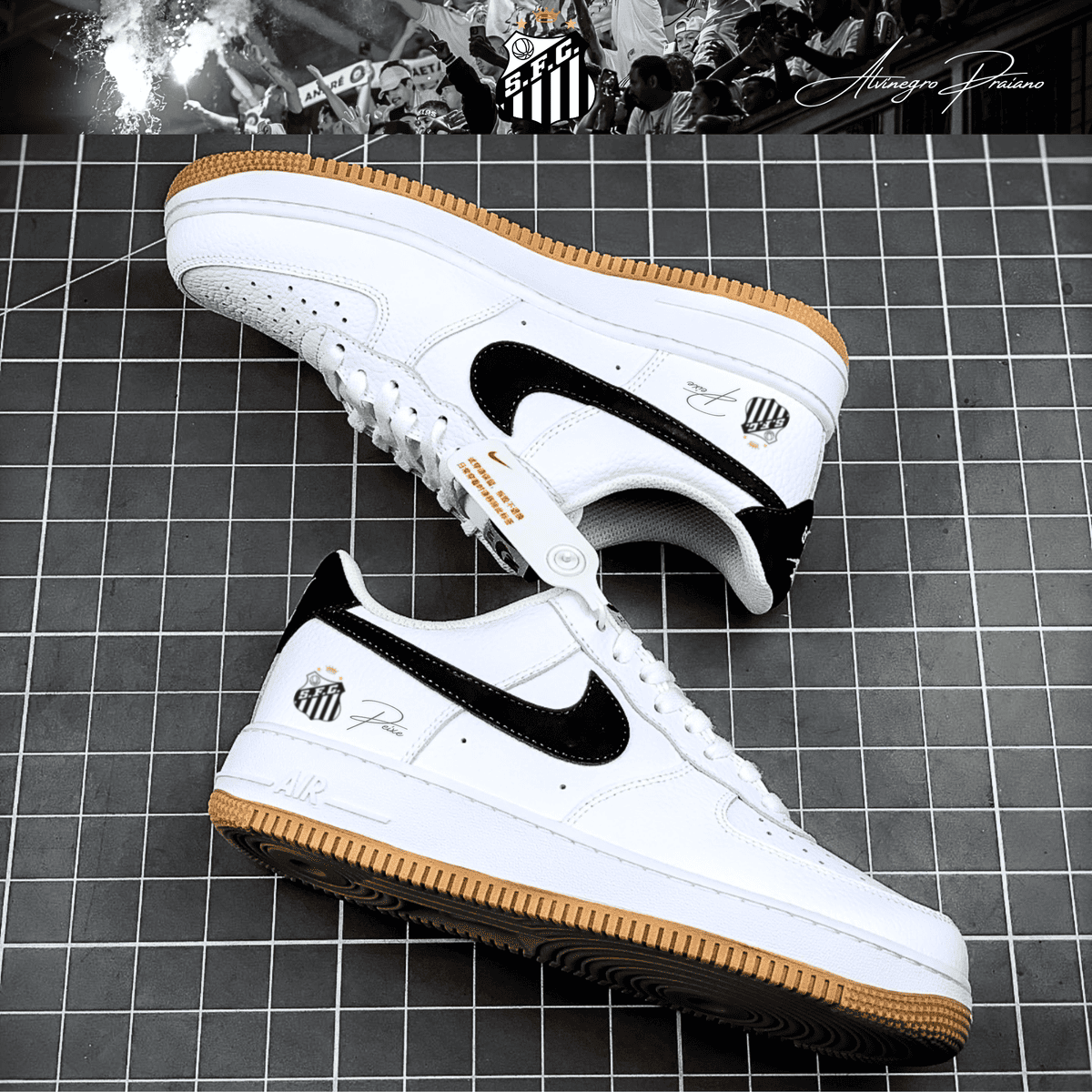 Exclusivo: Tênis Air Force White Black Obsidian Signature Customizado do Santos + *BRINDE 1x Caneca Oficial* - EDIÇÃO LIMITADA