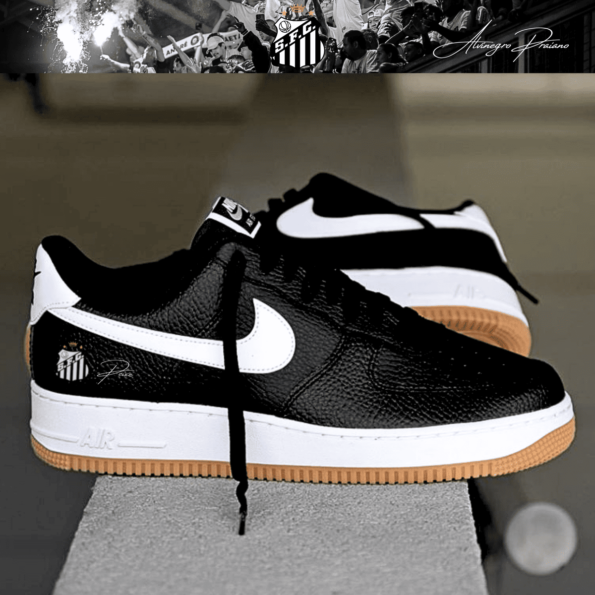 Exclusivo: Tênis Air Force White Black Obsidian Signature Customizado do Santos + *BRINDE 1x Caneca Oficial* - EDIÇÃO LIMITADA