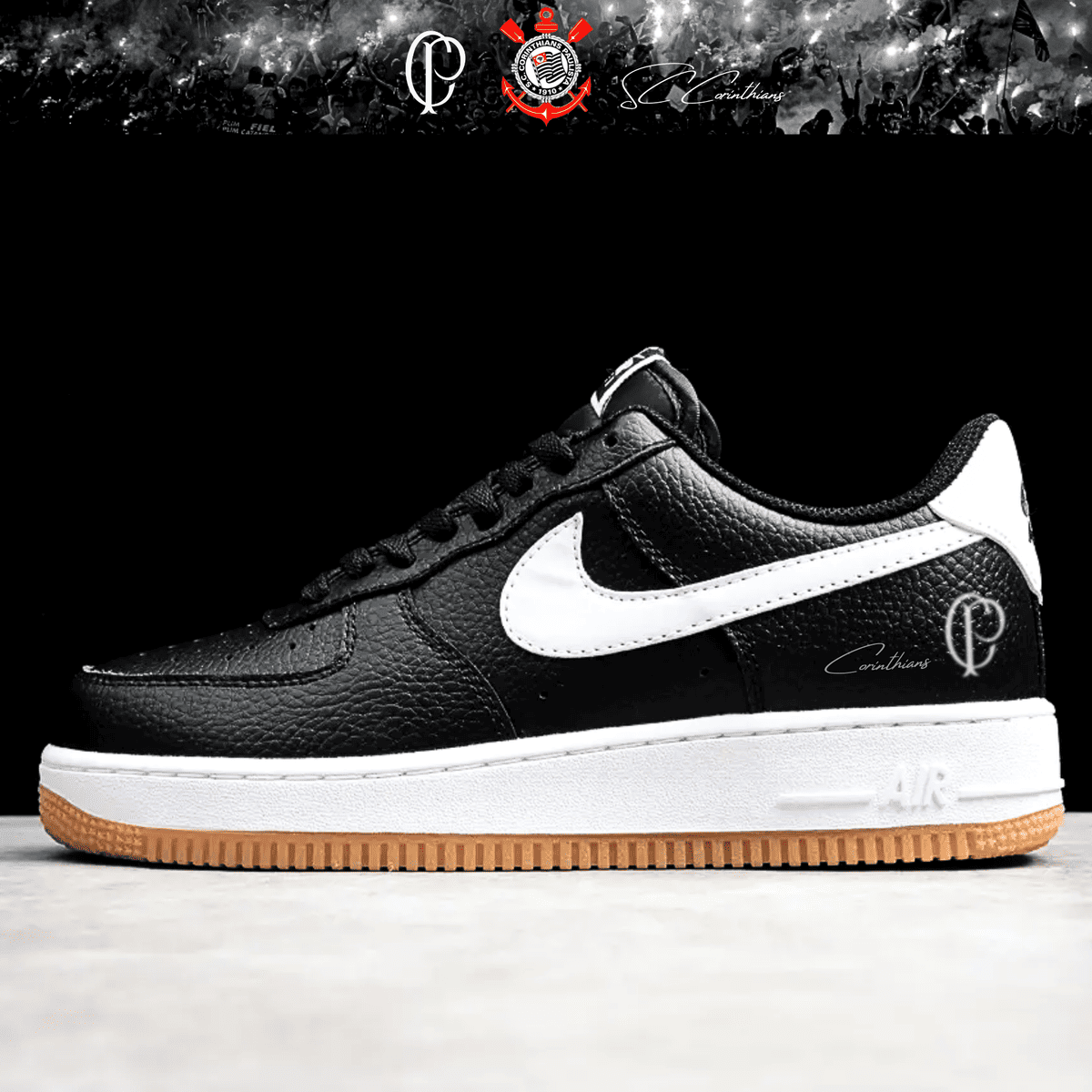 Exclusivo: Tênis Air Force White Black Obsidian Signature Customizado do Timão + *BRINDE 1x Caneca Oficial* - EDIÇÃO LIMITADA